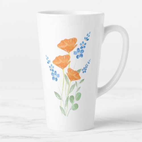 Three Poppies Watercolor Bouquet  Latte Mug