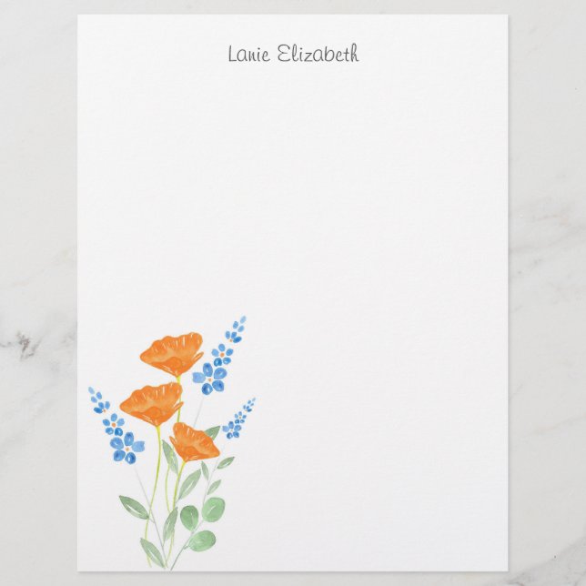 Three Poppies Watercolor Bouquet  Letterhead (Front)