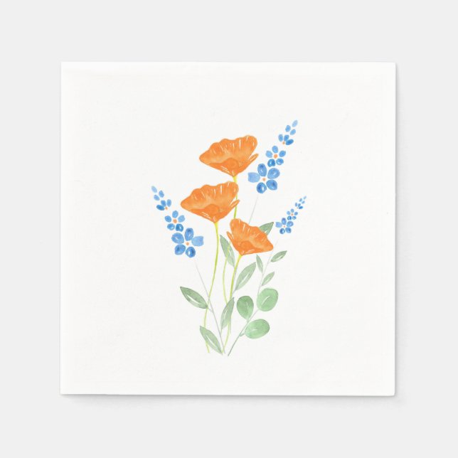 Three Poppies Watercolor Bouquet  Napkins (Front)