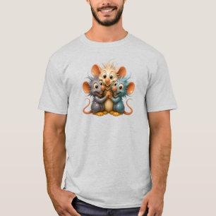 Three porcelain mice, cute trio realistic. T-Shirt