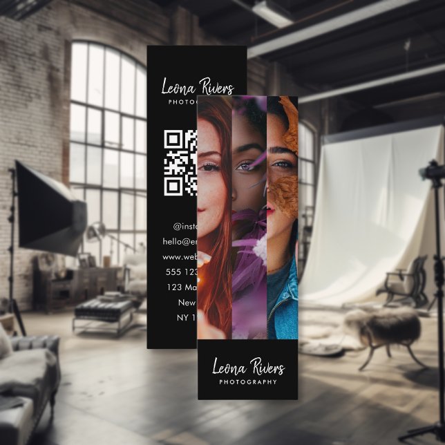 Three-Portrait QR Code Photographer Business Card (Creator Uploaded)