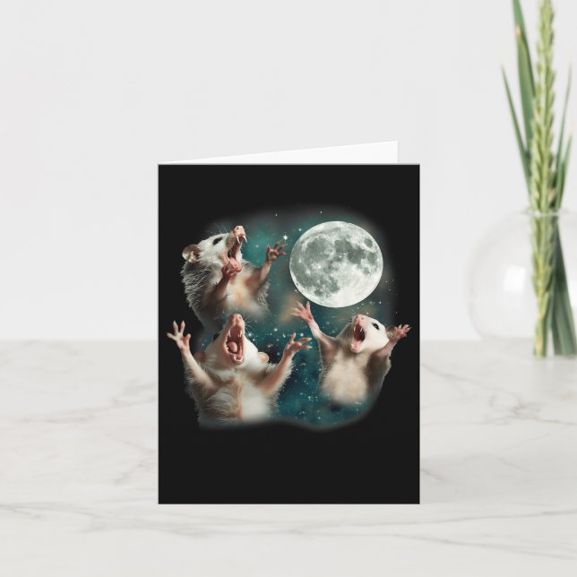 Three Possum Moon _ 3 Opossum Funny Weird Cursed M Card (Front)