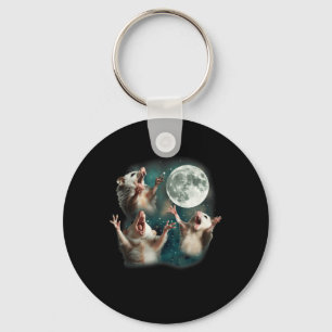 Three Possum Moon _ 3 Opossum Funny Weird Cursed M Keychain