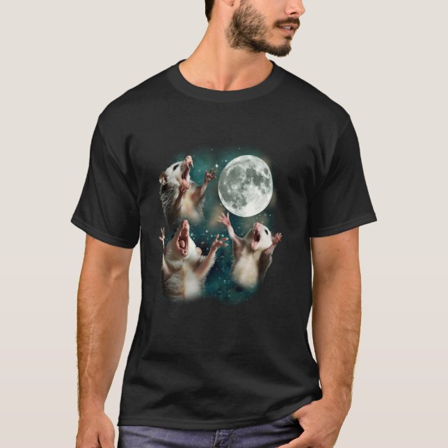 Three Possum Moon 3 Opossum Funny Weird Cursed Mem T-Shirt (Front)