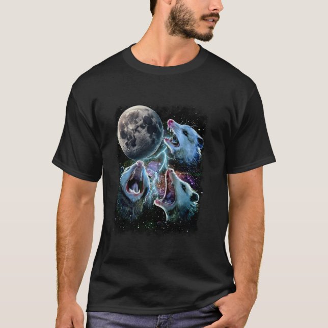 Three Possum Moon, 3 Opossum Moon Weird Cursed Mem T-Shirt (Front)