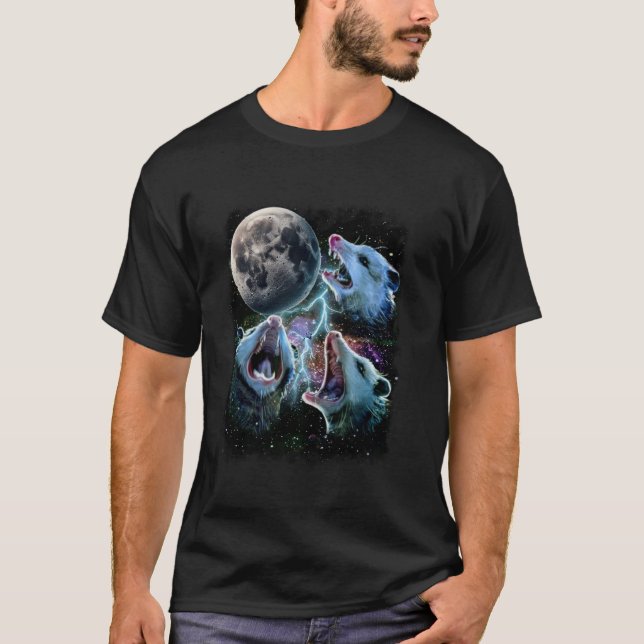 Three Possum Moon, 3 Opossum Moon Weird Cursed Mem T-Shirt (Front)
