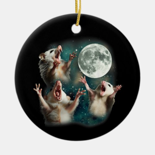 Three Possum Moon 3Opossum Funny Weird Cursed Meme Ceramic Ornament