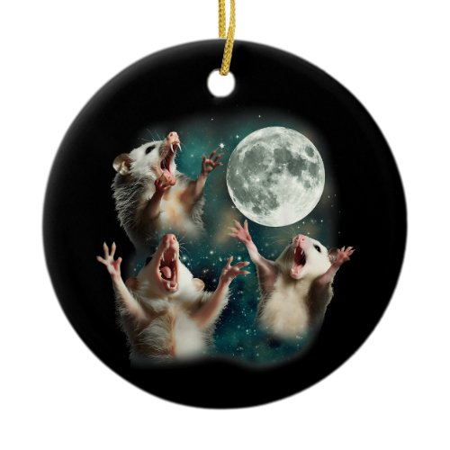 Three Possum Moon 3Opossum Funny Weird Cursed Meme Ceramic Ornament