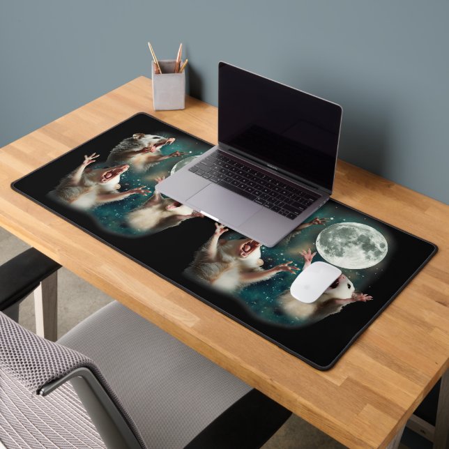 Three Possum Moon 3Opossum Funny Weird Cursed Meme Desk Mat (Office 2)