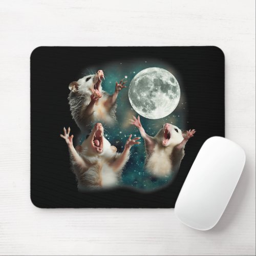 Three Possum Moon 3Opossum Funny Weird Cursed Meme Mouse Pad