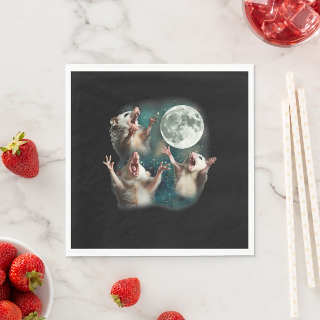 Three Possum Moon 3Opossum Funny Weird Cursed Meme Napkins (Insitu)
