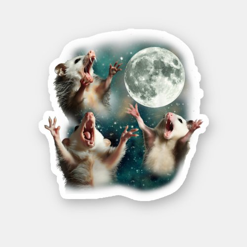Three Possum Moon 3Opossum Funny Weird Cursed Meme Sticker