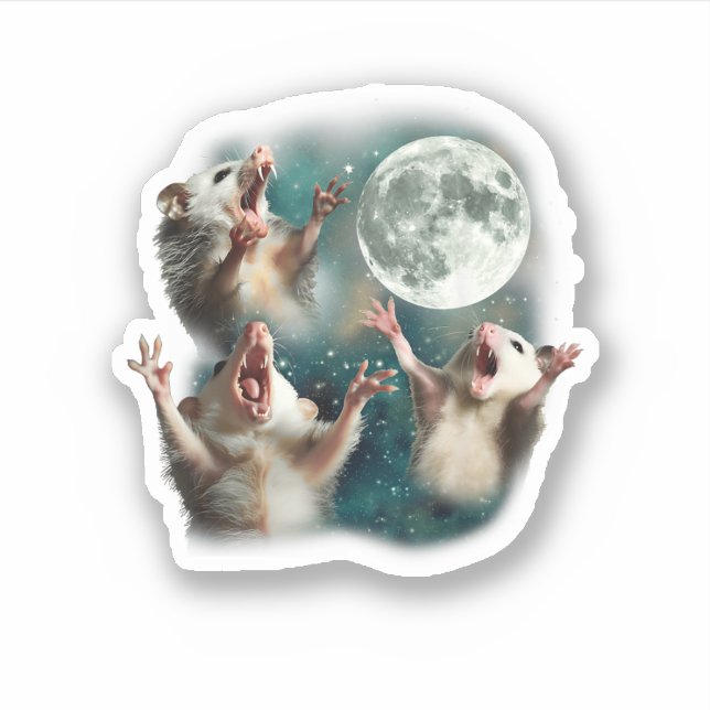 Three Possum Moon 3Opossum Funny Weird Cursed Meme Sticker (Front)