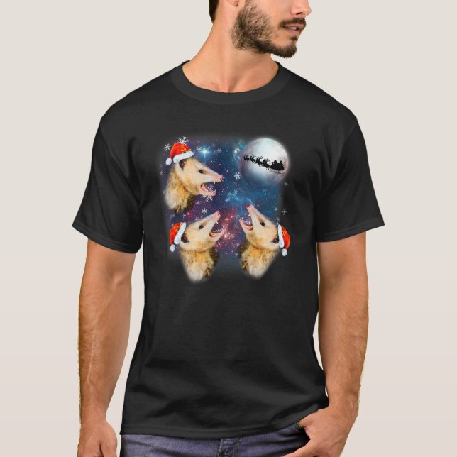 Three Possum Moon Christmas Santa Hat T-Shirt (Front)