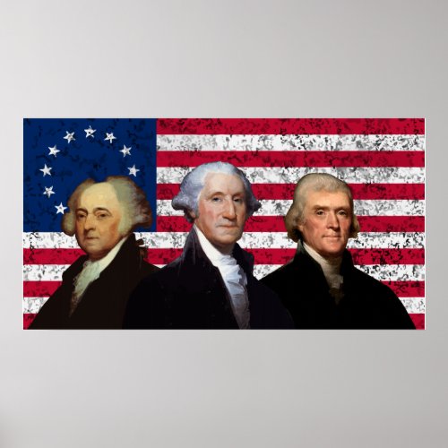 Three Presidents and The American Flag Poster