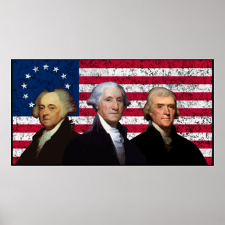 Three Presidents and The U.S. Flag -- Border Poster