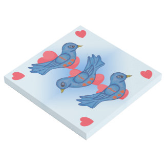 Three Pretty Bluebirds Bright Blue Eyes Red Hearts Gallery Wrap
