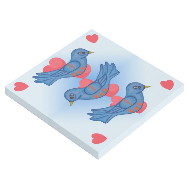 Three Pretty Bluebirds Bright Blue Eyes Red Hearts Gallery Wrap (3/4)