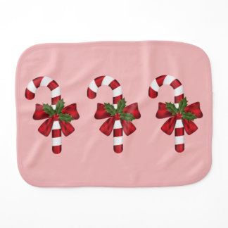 Three Pretty Christmas Candy Canes On Pink Baby Burp Cloth