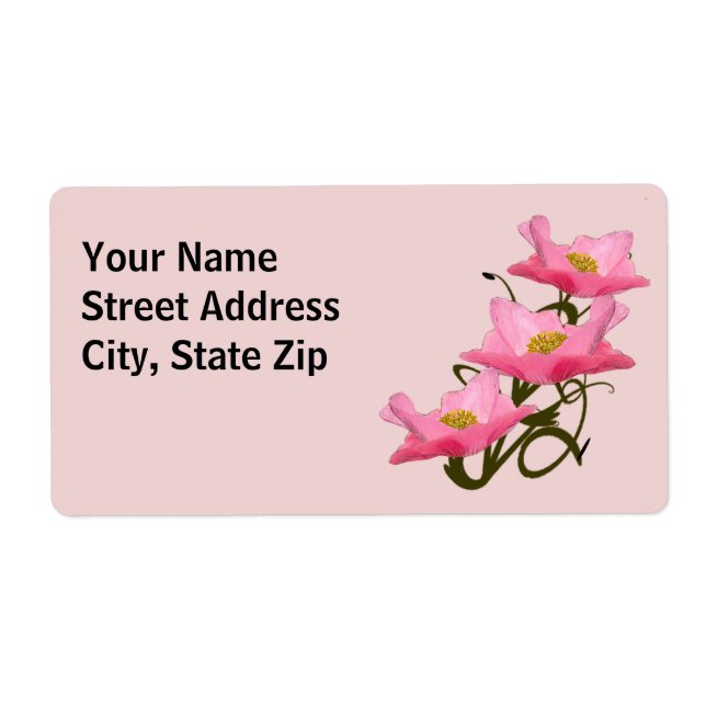 Three Pretty Pink Poppy Flowers Border Label (Front)