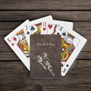 Three Pretty White Light Witches Flying on Brooms Poker Cards