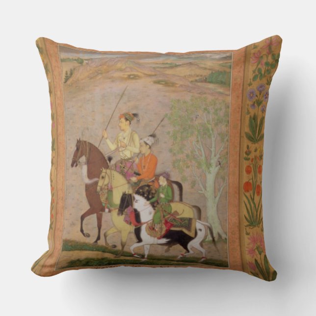 Three Princes Going Hunting, c.1635 (gouache on pa Throw Pillow (Front)