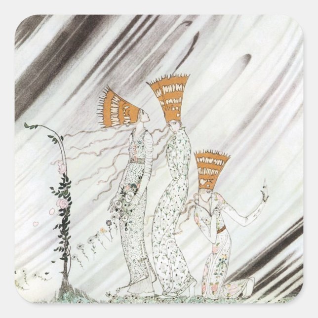 Three Princesses in Blue Mountain by Kay Nielsen Square Sticker (Front)