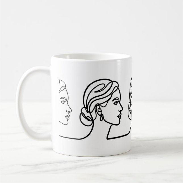 Three Profiles in One Line – Minimalistic Panorama Coffee Mug (Left)