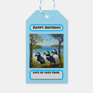 Three Puffins Oil Paint, Birthday Gift Tags