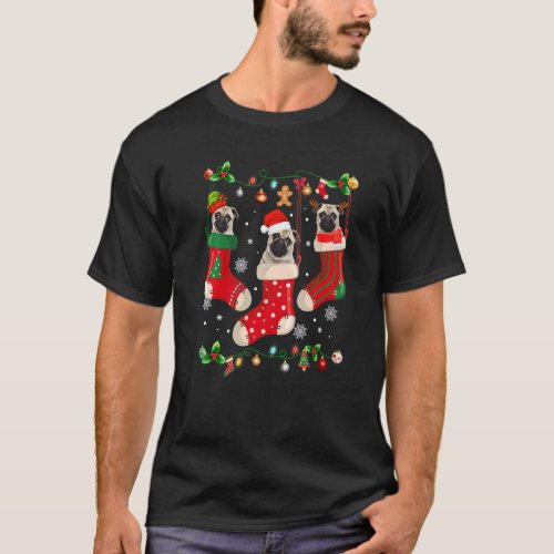 Three Pug In Sock Christmas Santa X mas Dog T-Shirt