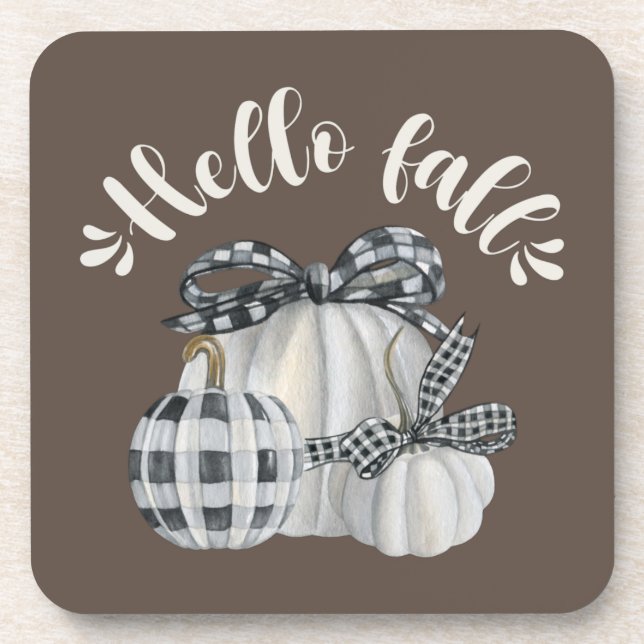 Three Pumpkin Hello Fall Beverage Coaster (Front)