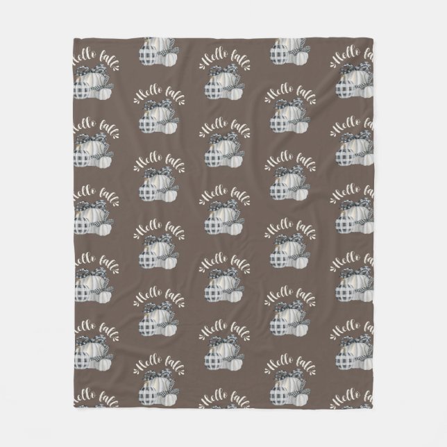 Three Pumpkin Hello Fall Fleece Blanket (Front)