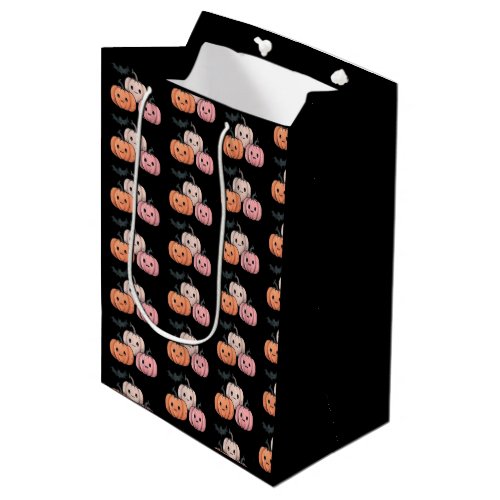 Three Pumpkins and a Bat Pattern Halloween Medium Gift Bag