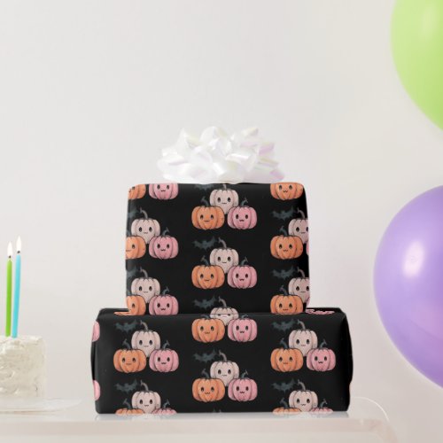 Three Pumpkins and a Bat Pattern Halloween Wrapping Paper