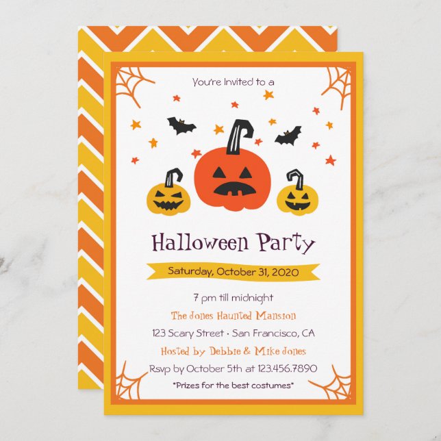 Three Pumpkins Halloween Party Invitation (Front/Back)