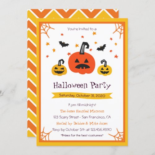 Three Pumpkins Halloween Party Invitation