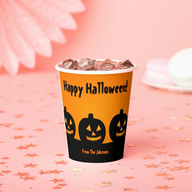 Three Pumpkins Halloween Party Paper Cups (Insitu)