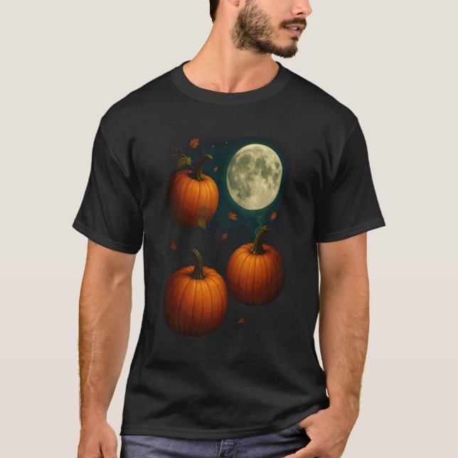 Three Pumpkins Moon Meme 3 Pumpkin Funny Weird Fal T-Shirt (Front)