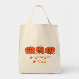 Three Pumpkins sitting in the straw, Halloween bag