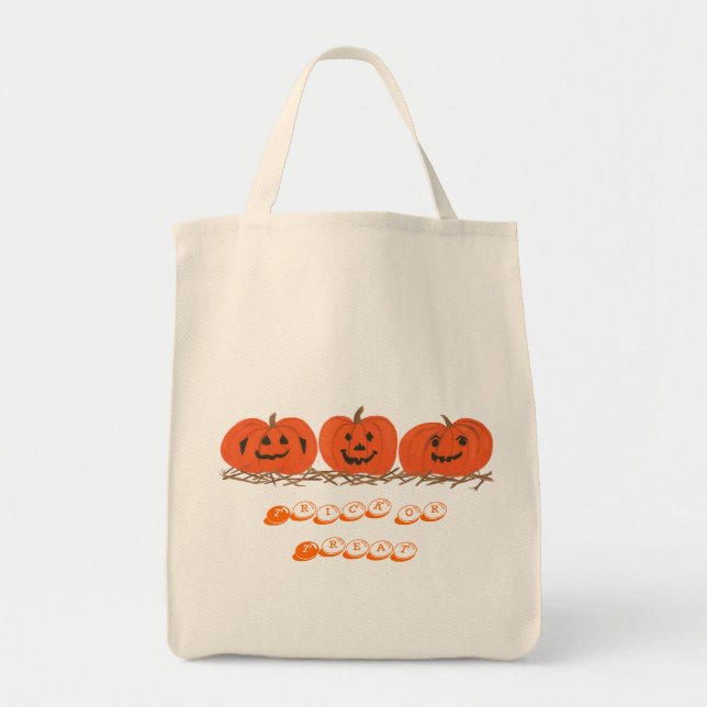 Three Pumpkins sitting in the straw, Halloween bag (Front)