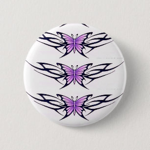 three purple butterflies button