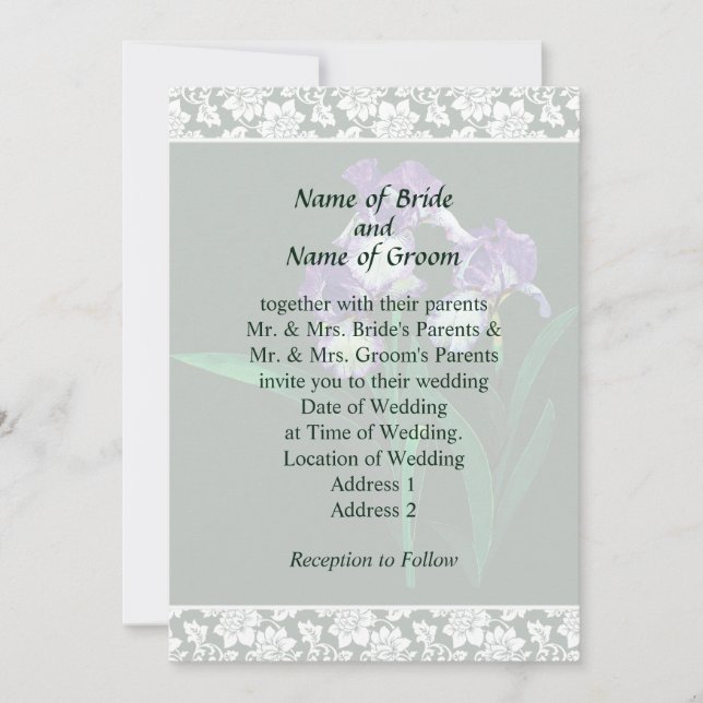 Three Purple Irises Wedding Invitation Set (Front)