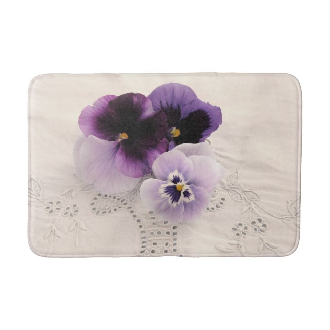 Three purple pansies bathroom mat (Front)