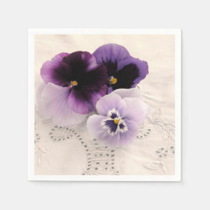 Three purple pansies paper napkins