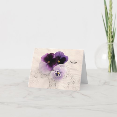 Three purple pansies thinking of you card