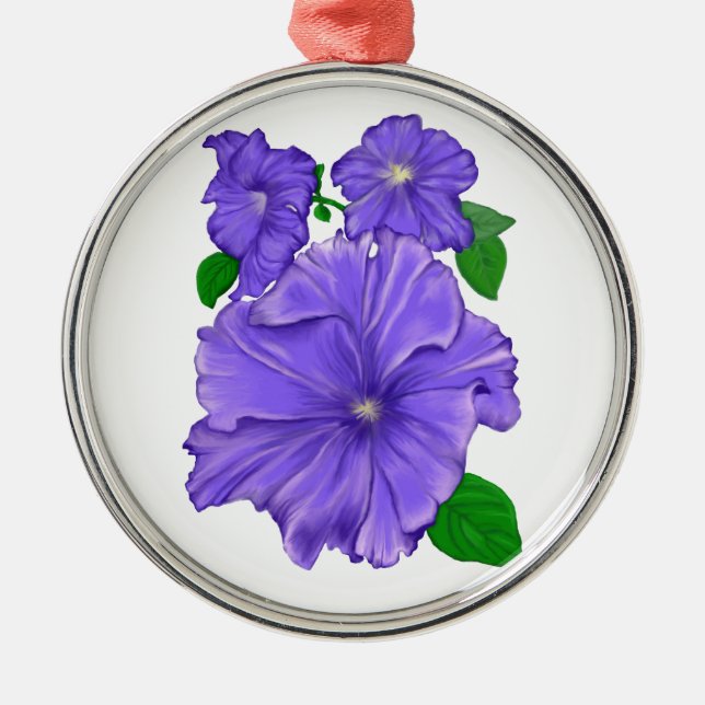 Three Purple Petunias Metal Ornament (Front)