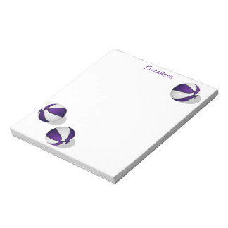 three purple white basketballs custom name notepad