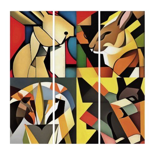Three Rabbits And A Lion Geometric Abstract Art