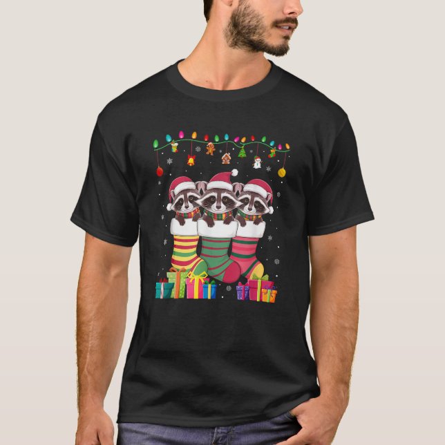 Three Raccoon in Sock Funny Boys Girls Kids Christ T-Shirt (Front)