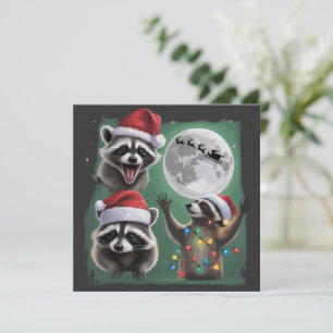 Three Raccoons With The Moon Galaxy Christmas Holiday Card